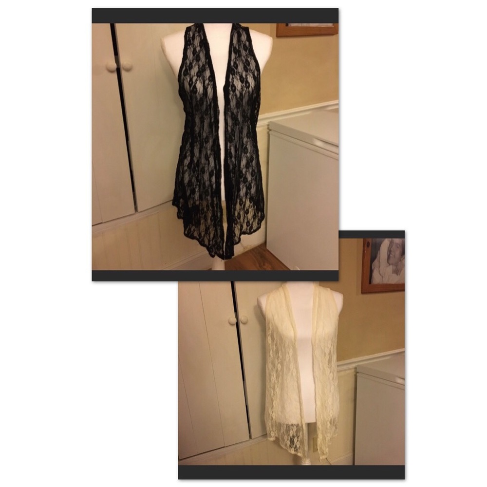 Women’s 1-Black 1-cream Lace Sleeveless Cardigan